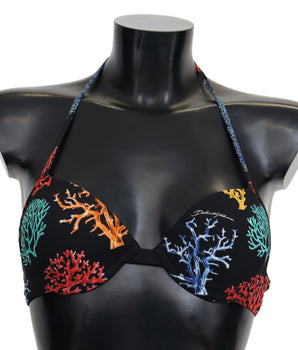 Dolce & Gabbana Black Corals Print Women Beachwear Bikini Tops