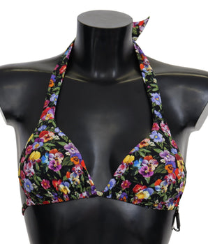 Dolce & Gabbana Black Floral Print Swimsuit Beachwear Bikini Tops