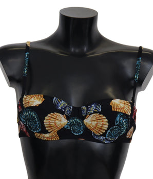 Dolce & Gabbana Black Seashells Print Women Swimwear Bikini Tops