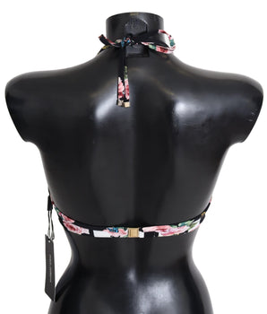Dolce & Gabbana Multicolor Striped Rose Print Swimwear Bikini Tops