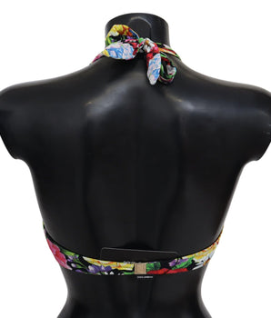 Dolce & Gabbana Multicolor Floral Print Swimwear Bikini Tops