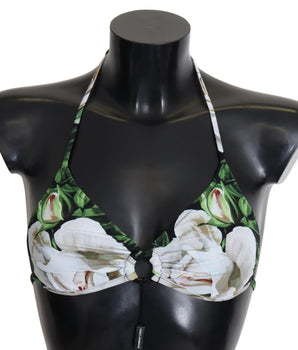 Dolce & Gabbana Multicolor Floral Print Halter Swimwear Bikini Top