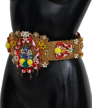 Dolce &amp; Gabbana Gold-Tone Floral Crystal Waist Belt