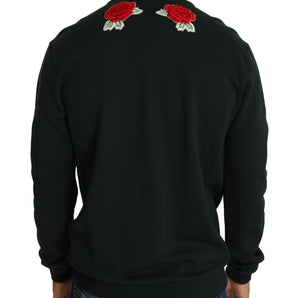 Dolce & Gabbana Emerald Cotton Sweater with Crystal Embroidery