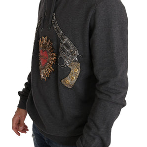 Dolce &amp; Gabbana Gray Crystal Heart Gun Motif Sweater