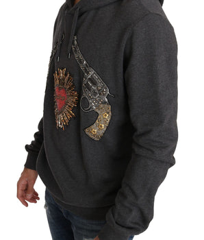 Dolce & Gabbana Gray Crystal Heart Gun Motif Sweater Dolce & Gabbana 