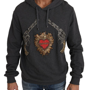 Dolce &amp; Gabbana Gray Crystal Heart Gun Motif Sweater