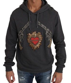 Dolce & Gabbana Gray Crystal Heart Gun Motif Sweater Dolce & Gabbana 