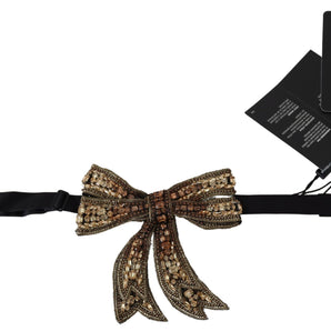 Dolce &amp; Gabbana Elegant Gold Silk Embellished Bowtie