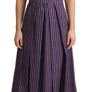 Dolce &amp; Gabbana Elegant Sleeveless A-Line Purple Stripe Dress