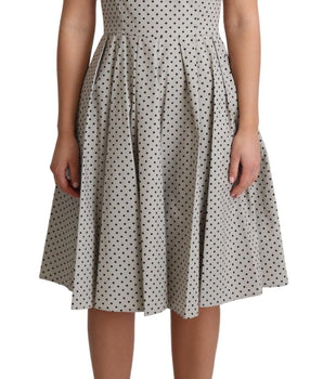 Dolce & Gabbana Polka-Dotted Beige Sleeveless A-line Dress Dolce & Gabbana 