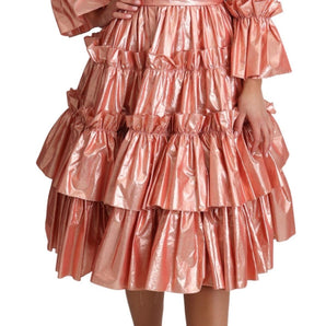 Dolce & Gabbana Pink Metallic Ruffled Gown Elegance