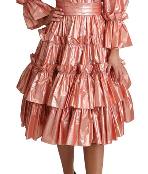 Dolce & Gabbana Pink Metallic Ruffled Gown Elegance Dolce & Gabbana 
