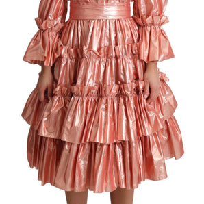 Dolce & Gabbana Pink Metallic Ruffled Gown Elegance