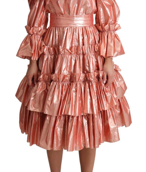 Dolce & Gabbana Pink Metallic Ruffled Gown Elegance Dolce & Gabbana 