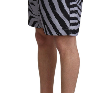 Dolce &amp; Gabbana Elegant Gray Zebra Print Swim Trunks