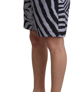 Dolce & Gabbana Elegant Gray Zebra Print Swim Trunks Dolce & Gabbana 