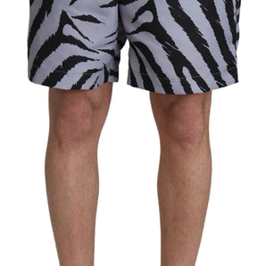 Dolce &amp; Gabbana Elegant Gray Zebra Print Swim Trunks