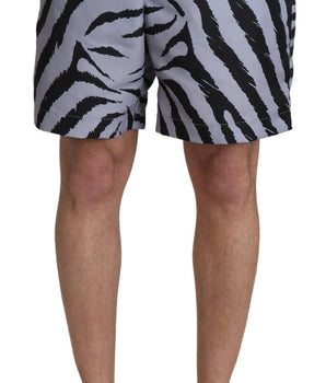 Dolce & Gabbana Elegant Gray Zebra Print Swim Trunks Dolce & Gabbana 