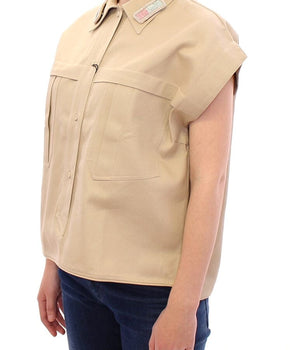 Andrea Incontri Sleeveless Beige Cotton Tank Top with Brooches Andrea Incontri 