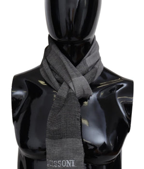 Missoni Gray Striped Wool Unisex Neck Wrap Fringes Scarf