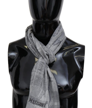 Missoni Chic Unisex Gray Wool Scarf with Logo Embroidery Missoni 