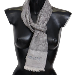 Missoni Elegante Bufanda de Lana Paisley en Gris