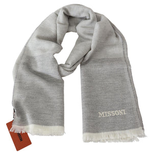 Missoni Elegant Beige Wool Scarf with Embroidery Detail