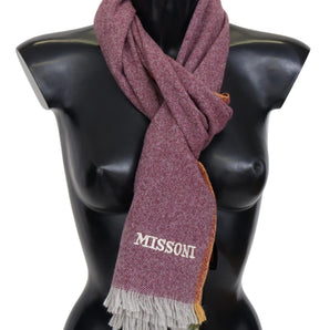 Missoni Chic Maroon Cashmere Scarf with Logo Embroidery