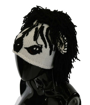 Dolce & Gabbana Black White Knitted Cashmere Animal Design Hat Dolce & Gabbana 