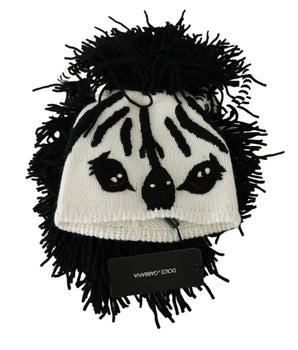 Dolce & Gabbana Black White Knitted Cashmere Animal Design Hat Dolce & Gabbana 