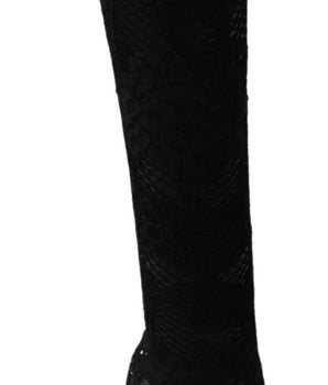 Dolce & Gabbana Black Taormina Lace Socks Boots Shoes Pumps