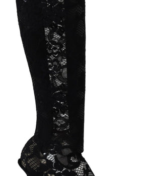 Dolce & Gabbana Black Taormina Lace Socks Boots Shoes Pumps