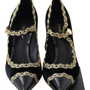 Dolce &amp; Gabbana Elegantes zapatos de tacón bordados de charol de terciopelo