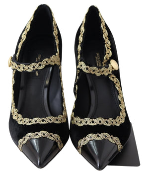 Dolce &amp; Gabbana Elegantes zapatos de tacón bordados de charol de terciopelo