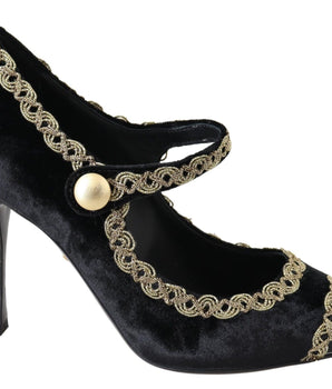 Dolce &amp; Gabbana Elegantes zapatos de tacón bordados de charol de terciopelo