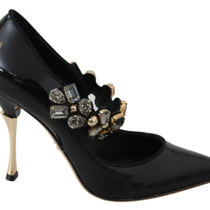 Dolce &amp; Gabbana Elegantes zapatos de tacón con cristales de cuero negro