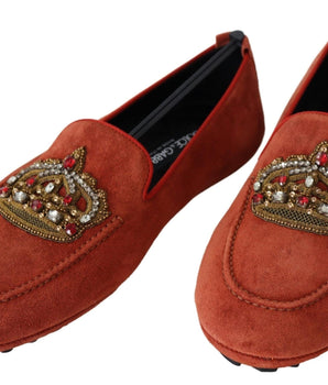 Dolce & Gabbana Opulent Orange Leather Loafers with Gold Embroidery Dolce & Gabbana 