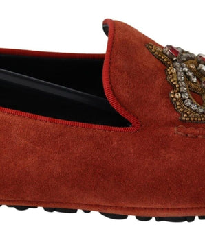Dolce & Gabbana Opulent Orange Leather Loafers with Gold Embroidery Dolce & Gabbana 