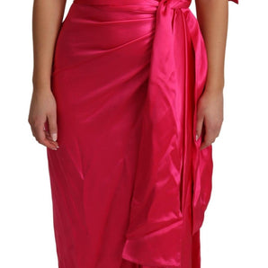 Dolce & Gabbana Elegant Fuchsia Silk One-Shoulder Wrap Dress