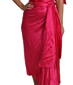 Dolce & Gabbana Elegant Fuchsia Silk One-Shoulder Wrap Dress Dolce & Gabbana 