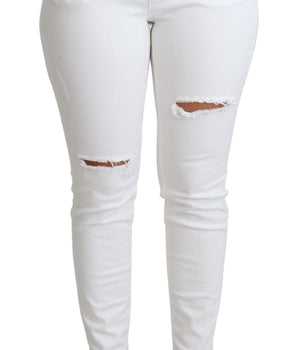 Dolce & Gabbana White Tattered Skinny Denim Cotton Stretch Jeans Dolce & Gabbana 