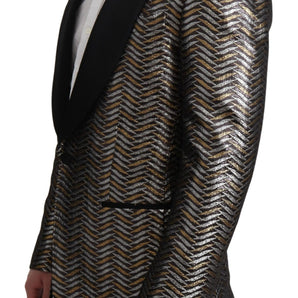 Dolce & Gabbana Elegant Metallic Jacquard Slim Blazer Jacket