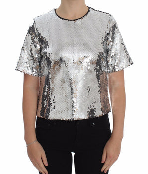 Dolce & Gabbana Silver Sequined Crewneck Blouse T-shirt Top Dolce & Gabbana 