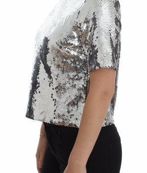 Dolce & Gabbana Silver Sequined Crewneck Blouse T-shirt Top Dolce & Gabbana 