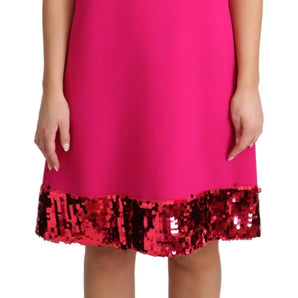 Dolce &amp; Gabbana Elegant Fuchsia Sequined Wool Blend Shift Dress