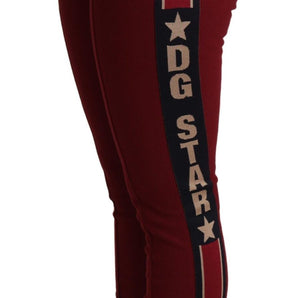 Dolce & Gabbana High-Waist Embroidered Red Skinny Trousers