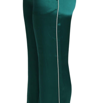 Dolce & Gabbana Green High Waist Pajama Trouser Silk Pant Dolce & Gabbana 