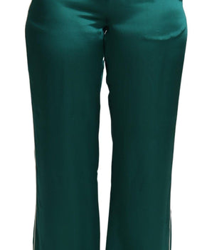 Dolce & Gabbana Green High Waist Pajama Trouser Silk Pant Dolce & Gabbana 