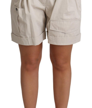 Dolce & Gabbana Beige Cotton Pleated High Waist Casual Shorts Dolce & Gabbana 